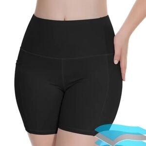 High Waist Black Workout Shorts with Pockets for Women